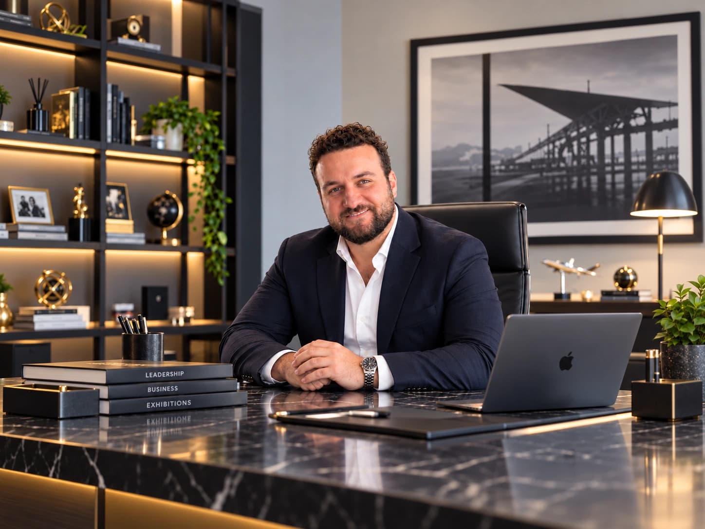 Abdullah Hannon, founder and CEO of Setup Egypt, seated at his desk